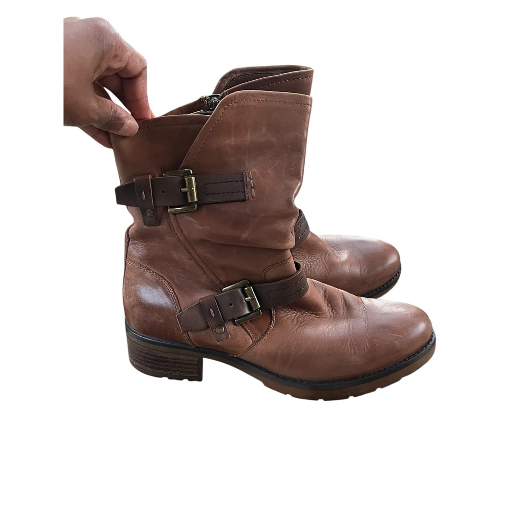 Earth® Talus Almond Distressed Brown Leather‎ Buckle Moto Boots Women's